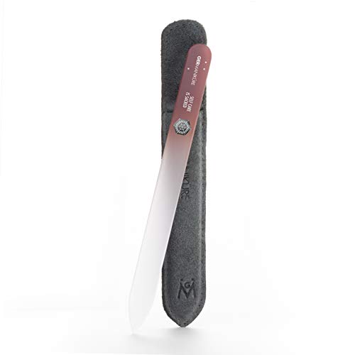 GERMANIKURE Mantra Glass Nail File in Suede Case, Ethically Made in Czech Republic - Professional Manicure & Pedicure Tools for Smooth Easy Shaping of Natural Fingernails