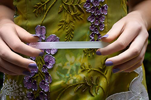 GERMANIKURE Mantra Glass Nail File in Suede Case, Ethically Made in Czech Republic - Professional Manicure & Pedicure Tools for Smooth Easy Shaping of Natural Fingernails