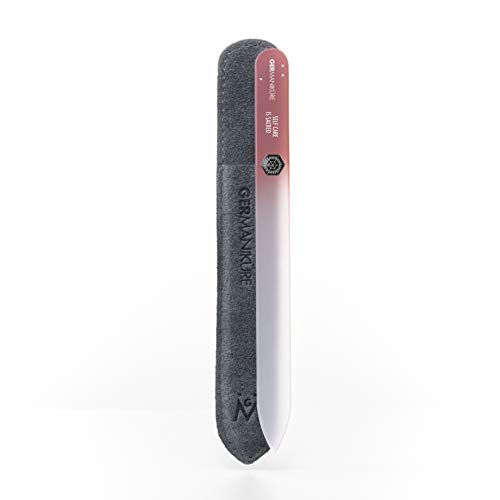 GERMANIKURE Mantra Glass Nail File in Suede Case, Ethically Made in Czech Republic - Professional Manicure & Pedicure Tools for Smooth Easy Shaping of Natural Fingernails