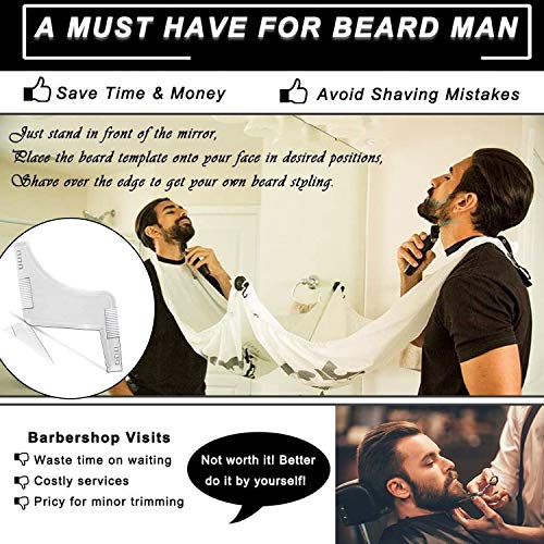 Barber Cap Beard Apron Bib Hair Clippings Catcher With Beard Shaping Tool, Scissors & Bag Mens Gifts Waterproof and Non-Stick Grooming Beard Cape Apron for Shaving Suction Cups Gift for Men (Black)