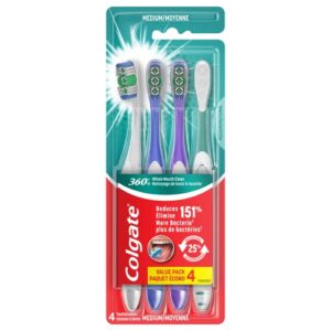 colgate 360 whole mouth clean , medium toothbrush for adults, 4 pack