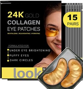 24k gold eye patches for puffy eyes – collagen eye masks for dark circles and puffiness – anti aging under eye mask reduce wrinkles, puffy eyes, dark circles, eye bags, rejuvenating and hydrating under eye mask