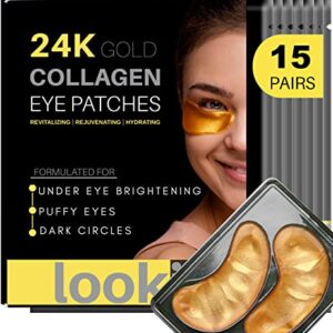 24K Gold Eye Patches for Puffy Eyes - Collagen Eye Masks for Dark Circles and Puffiness - Anti Aging Under Eye Mask Reduce Wrinkles, Puffy Eyes, Dark Circles, Eye Bags, Rejuvenating and Hydrating Under Eye Mask