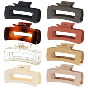 4.1 inch large hair claw clips 8 pcs rectangle hair clips big hair clips for thick hair nonslip rectangular hair clips acrylic banana jaw clips hair accessories for women and girls (khaki)
