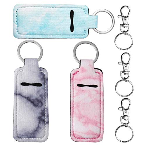 Pengxiaomei 3 Pcs Marble Chapsticks Holder for Lipstick, Lip Balm Gloss Holder, Valentine's Day Small Gift for Women Stocking Stuffers(Pink, Blue, Grey)