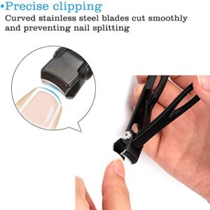 Nail Clippers 16mm Wide Large Jaw Opening for Thick Nail Stainless Steel Black Fingernail and Toenail Nipper Cutter Podiatry Trimmer Pedicure Manicure Kit