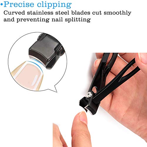 Nail Clippers 16mm Wide Large Jaw Opening for Thick Nail Stainless Steel Black Fingernail and Toenail Nipper Cutter Podiatry Trimmer Pedicure Manicure Kit