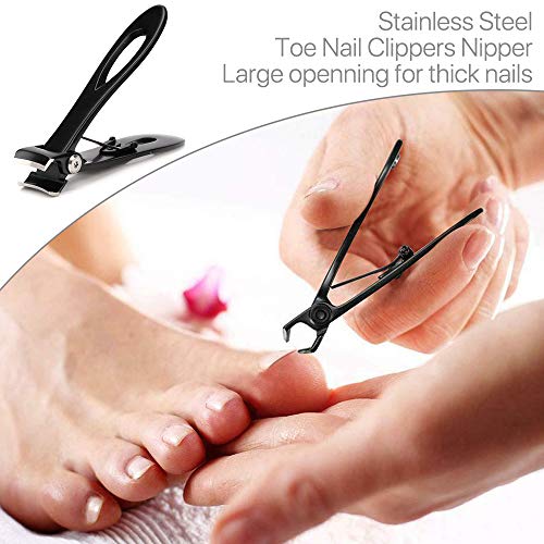 Nail Clippers 16mm Wide Large Jaw Opening for Thick Nail Stainless Steel Black Fingernail and Toenail Nipper Cutter Podiatry Trimmer Pedicure Manicure Kit