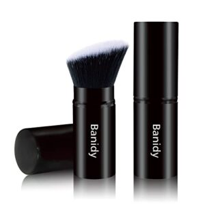 makeup brush kabuki brushes retractable banidy travel face blush brush kabuki brush portable powder brush foundation brush with cover for powder blush, bronzer, buffing, flawless powder cosmetics