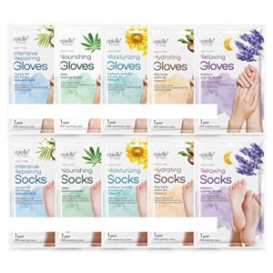 epielle new moisturizing socks and gloves for hand and foot care | assorted 10 pairs (5 gloves & 5 socks) stocking stuffers!!