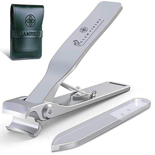 GLAMFIELDS Nail Clippers, 17mm Wide Jaw Opening Toenail Clippers for Seniors Thick Toenails/Ingrown Toenail Treatment, Heavy Duty Fingernail Clipper for Manicure, Pedicure, Men & Women Big(Silver)