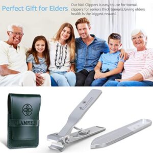 GLAMFIELDS Nail Clippers, 17mm Wide Jaw Opening Toenail Clippers for Seniors Thick Toenails/Ingrown Toenail Treatment, Heavy Duty Fingernail Clipper for Manicure, Pedicure, Men & Women Big(Silver)