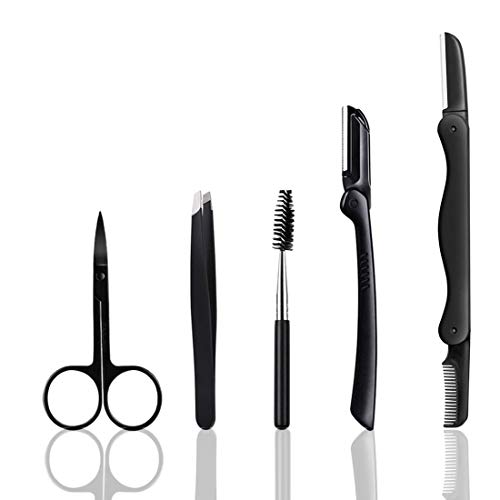 Eyebrow Razor, 5 in 1 Eyebrow Kit, Professional Eyebrow Grooming Set, Eyebrow Trimmers Set for Women and Men, Including Brow Razors Trimmer, Brush, Eyebrow Scissors, Slant Tweezers