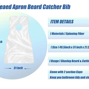 2Pcs Beard Bib Apron,Non-Stick Men’s Hair Catcher for Shaving and Trimming,Adjustable Neck Straps with 4 Suction Cups,Grooming Gift for Man,Dad,Husband(White)