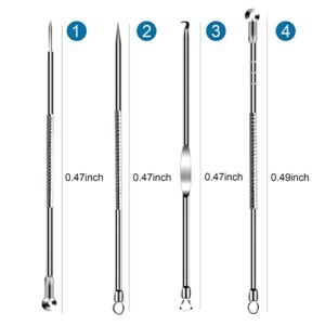 Blackhead Removal Tools, 4 Pcs Pimple Popper Tool Kit, Professional Stainless Pimples Comedone Extractor with Portable Case(Silver)