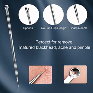 Blackhead Removal Tools, 4 Pcs Pimple Popper Tool Kit, Professional Stainless Pimples Comedone Extractor with Portable Case(Silver)