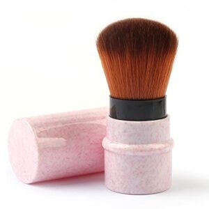 rn beauty retractable kabuki brushes powder brush foundation brush blush brush face blender mineral blending buffing concealer brush makeup brush portable with cover – pink