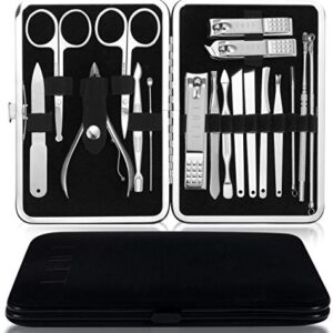 ENTT Manicure Pedicure Grooming Set Kit Gift for Men/Women – 18 Piece Steel Finish Tools - Premium Quality Sharp Professional Nail Clippers – For Home, Travel – All Purpose – Black Case