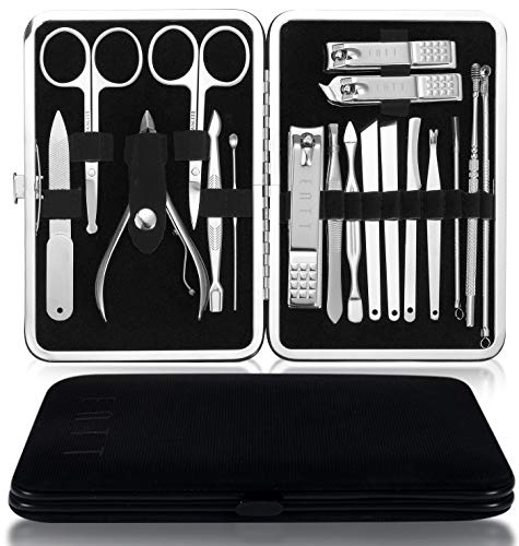 ENTT Manicure Pedicure Grooming Set Kit Gift for Men/Women – 18 Piece Steel Finish Tools - Premium Quality Sharp Professional Nail Clippers – For Home, Travel – All Purpose – Black Case