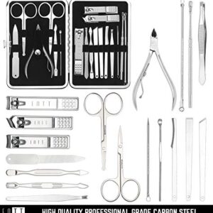 ENTT Manicure Pedicure Grooming Set Kit Gift for Men/Women – 18 Piece Steel Finish Tools - Premium Quality Sharp Professional Nail Clippers – For Home, Travel – All Purpose – Black Case