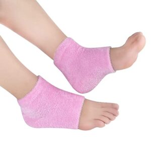 Moisturizing Gel Heel Sleeves - 2 Pairs Gel Lined Fuzzy Toeless Spa Socks for Cracked Heels, Dry feet While You Sleep