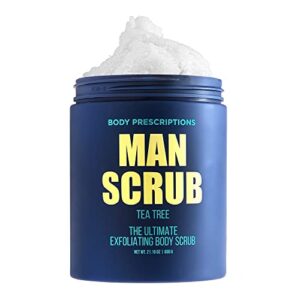 body prescriptions body scrub for men- ultimate exfoliating scrub infused with tea tree, in jar with twist top