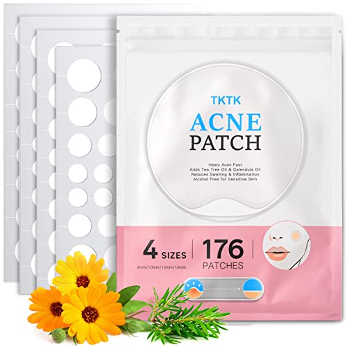 TKTK Pimple Patches Acne Patches For Face 4 Sizes 176 Patches Hydrocolloid Patch Acne Absorbing Zit Patch Easy To Peel, Add Tea Tree & Calendula Oil