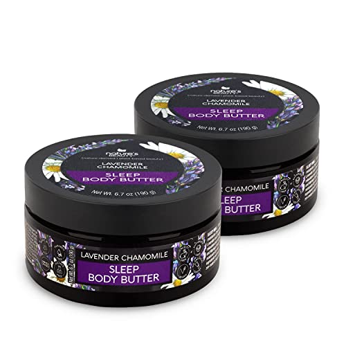 Nature's Beauty Lavender Chamomile Sleep Body Butter Multi-Pack - Sleep Well Luxury Rich Moisturizer, Relax + Calm Your Skin, Made w/ Shea Butter, Jojoba + Moringa Seed Oils, 6.7 oz (2 Pack)