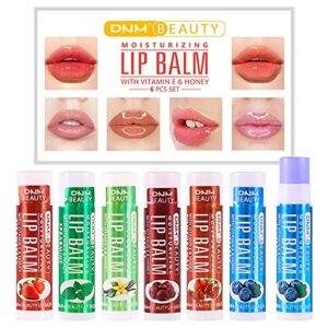 6 pcs fruit flavored lip balm for lip care on chafed,chapped or dry cracked lips. lip balms moisturizs care holiday gift, natural lip balm chapstick set, lip balm with spf for girls or mens lip balm