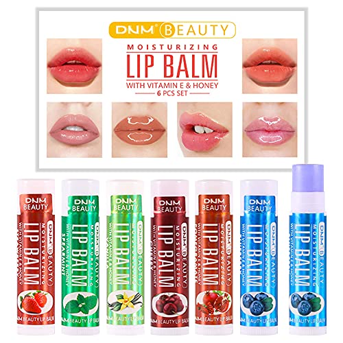 6 Pcs Fruit Flavored Lip Balm for Lip Care on Chafed,Chapped or Dry Cracked Lips. Lip Balms Moisturizs Care Holiday Gift, Natural Lip Balm Chapstick Set, Lip Balm with Spf for Girls or Mens Lip Balm