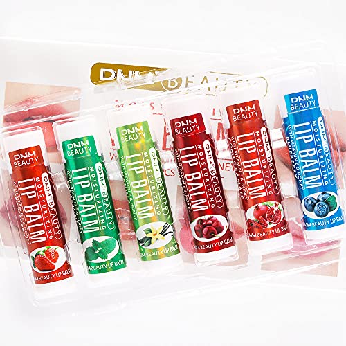 6 Pcs Fruit Flavored Lip Balm for Lip Care on Chafed,Chapped or Dry Cracked Lips. Lip Balms Moisturizs Care Holiday Gift, Natural Lip Balm Chapstick Set, Lip Balm with Spf for Girls or Mens Lip Balm