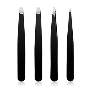 4-piece Eyebrow Clip Beauty Tweezers Set, Professional Stainless Steel Tweezers, Precision Stainless Steel Kit for Ingrown Hair Eyebrows Facial Hair Splinter and Eyelashes