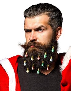 beardaments beard ornaments – the original 12pc colorful christmas facial hair baubles for men in the holiday spirit, easy attach mini mustache, sideburns, festive red, green, gold, silver mix