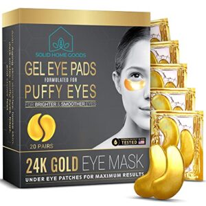 solid home goods under eye patches- 20 pairs – under eye mask for puffy eyes and dark circles treatment – look less tired, reduce wrinkles, and fine lines, collagen masks for beauty & personal care
