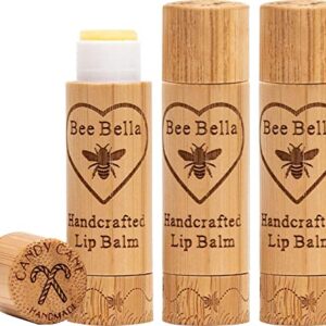 Bee Bella Lip Balm Stocking Stuffers, Candy Cane Scent, Moisturizing Lip Care Christmas Gifts, 100% Natural, Original Beeswax with Vitamin E, Handmade in USA (3 Pack)