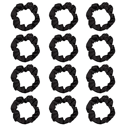 12Pcs Satin Hair Scrunchies, Black Scrunchies Hair Ties Elastic Hair Bands Ponytail Holder Hair Accessories for Women Girls Gifts