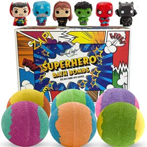 bath bombs for kids with toys inside – organic bubble bath fizzies with superhero toy surprises – gentle and kids friendly organic bubble bath fizzy, birthday, easter basket gift for girls and boys