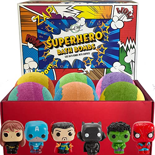 Bath Bombs for Kids with Toys Inside - Organic Bubble Bath Fizzies with Superhero Toy Surprises - Gentle and Kids Friendly Organic Bubble Bath Fizzy, Birthday, Easter Basket Gift for Girls and Boys