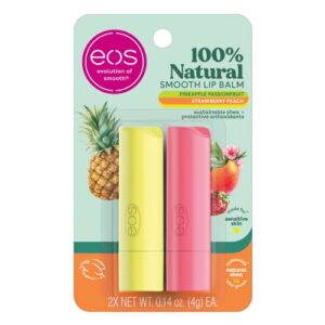 eos 100% natural lip balm – strawberry peach and pineapple passionfruit, dermatologist recommended, all-day moisture, 0.14 oz, 2 pack