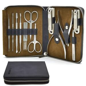 geeceler manicure pedicure grooming kit 12 pcs, professional nail clippers set with case, gift for men/dad/women(black)