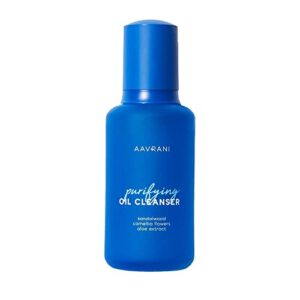 aavrani purifying oil cleanser, non-greasy, 2-in-1 hybrid daily cleanser and makeup remover for all skin types with sandalwood oil, camellia flowers, aloe to soothe and nourish skin, gifts and stocking stuffers, 3.4 fl oz