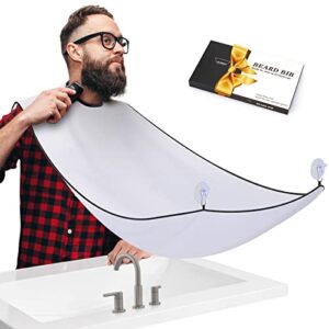 beard bib, beard catcher, men’s non-stick material beard apron, for styling and trimming, one size fits everyone (white)