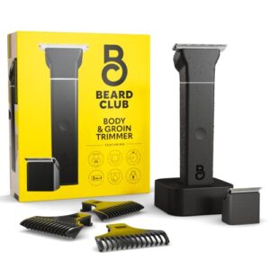 beard club electric groin hair trimmer – bt-zero body hair groomer, interchangable ceramic blade magnetic heads, waterproof cordless rechargeable wet or dry male hygiene razor – high power 7000 rpm