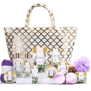spa luxetique spa gift basket, gift set for women – 15pcs lavender spa baskets, relaxing spa kit includes bubble bath, bath bombs, massage oil, bath set for women gifts, birthday gifts for mother