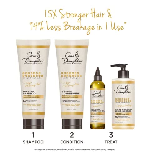 Carol's Daughter Goddess Strength Hair Care Gift Set - Sulfate Free Shampoo and Conditioner, Leave In Cream, Scalp & Hair Treatment Oil to Prevent Breakage for Curly, Natural Hair – with Castor Oil
