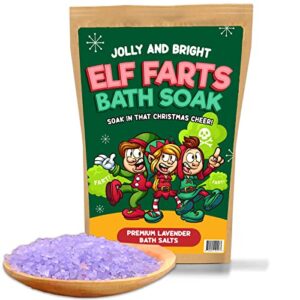 elf farts bath salts soak – unique holiday gag gift for kids – funny christmas bath gifts for teens – jolly and bright unisex lavender stocking stuffers men