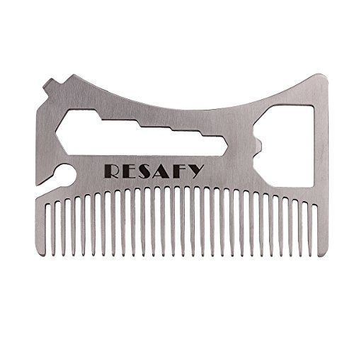 Resafy Special Thickening Stainless Steel Hair Comb Beard Wallet Comb with Bottle Opener Screwdriver Wrench