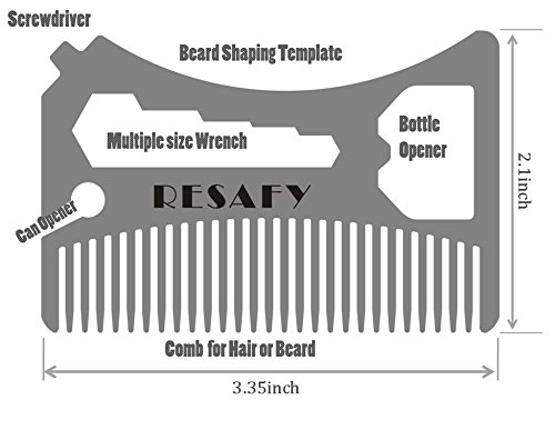 Resafy Special Thickening Stainless Steel Hair Comb Beard Wallet Comb with Bottle Opener Screwdriver Wrench