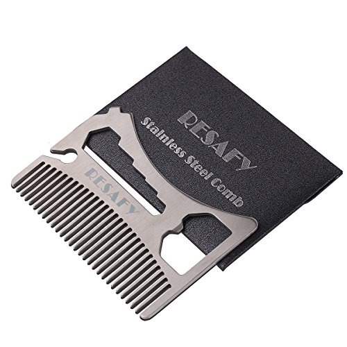 Resafy Special Thickening Stainless Steel Hair Comb Beard Wallet Comb with Bottle Opener Screwdriver Wrench