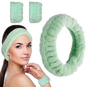 luluo spa headband women microfiber facial makeup hairband with wristbands elastic fluffy face washing headband skin care green spa headbands